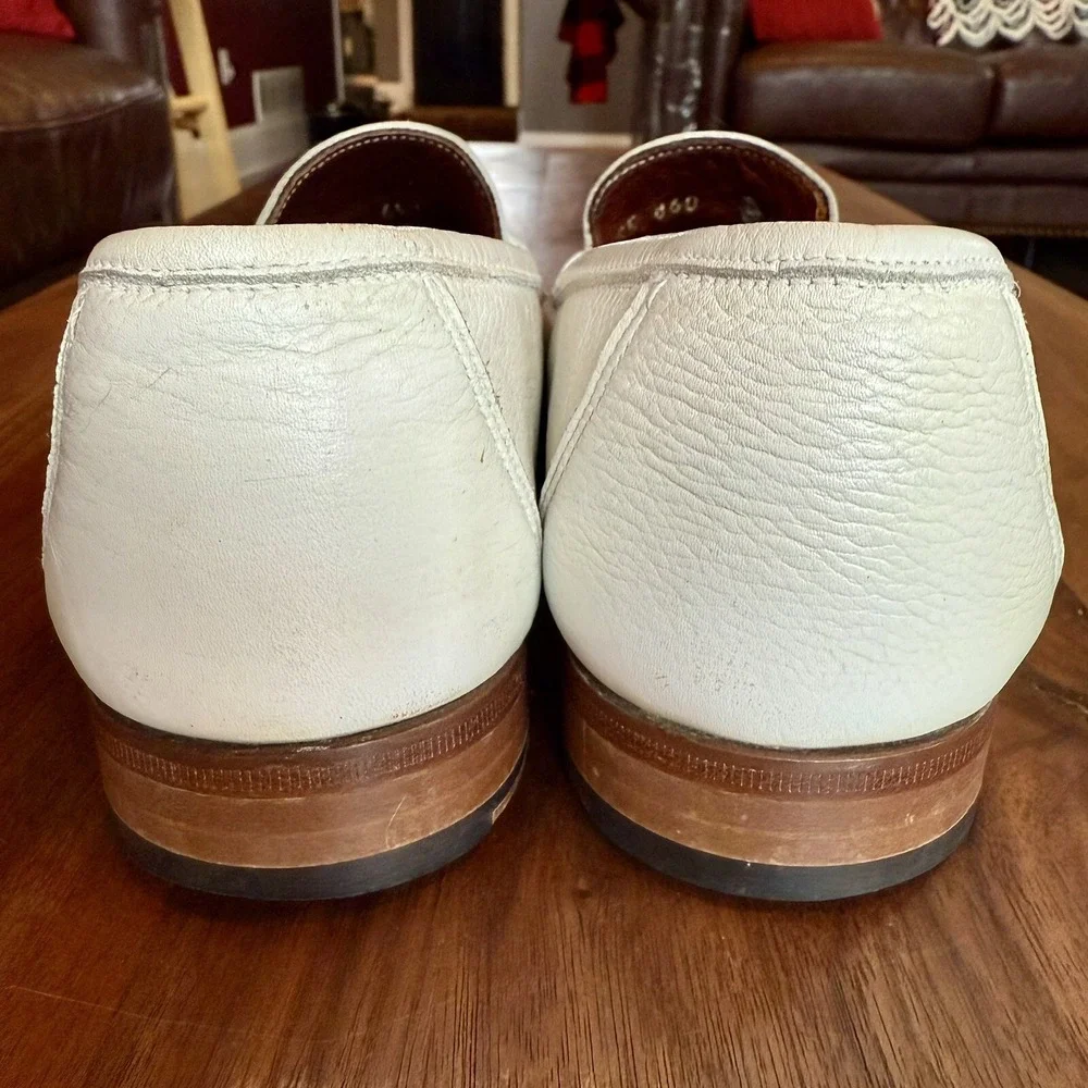 BRUNO MAGLI Ivory White Leather Slip On Taranto Loafers Shoes Men 6.5 Women 8.5